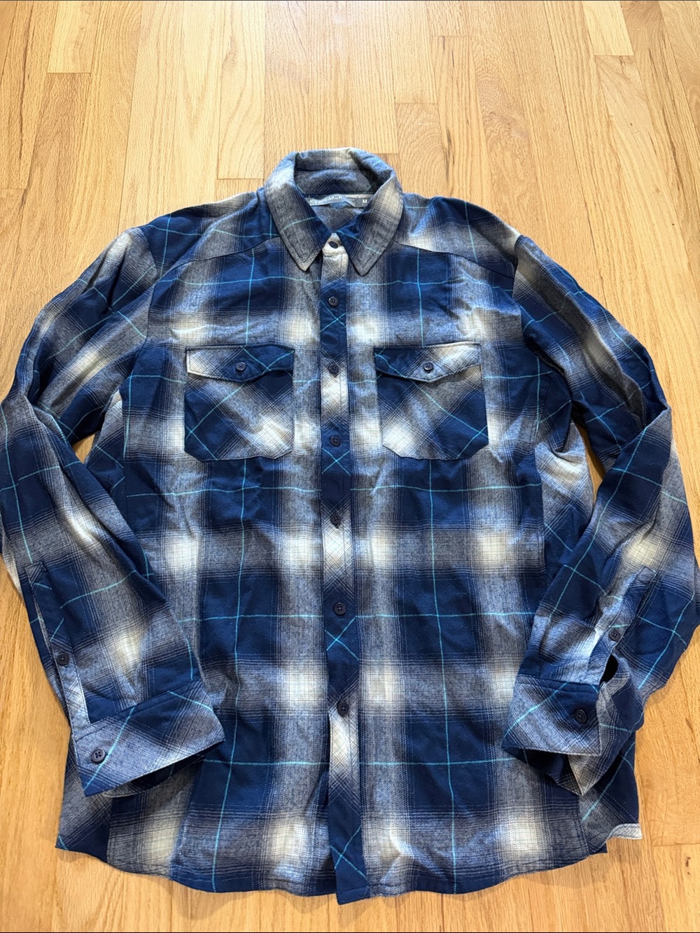 Icebreaker Merino Wool Blue Plaid Flannel Sz M